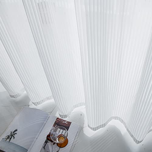 Suouo Striped Sheer Curtains For Bedroom Living Room Light Filtering Semi Sheer Solid Voile Window Drapes Rod Pocket 2 Panels 84 Inches Long Chiffon White #TOP10