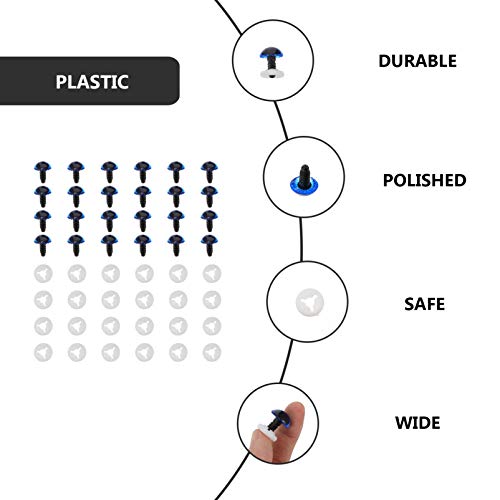 EXCEART 30Pcs Olhos de Segurança Olhos de Plástico Preto Olhos Azuis Olhos de Boneca para Bichinhos