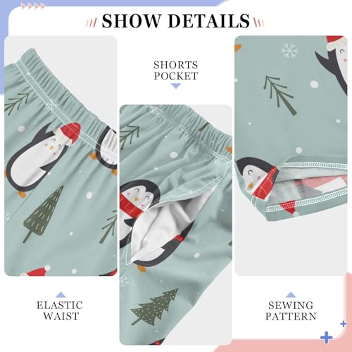 Boys' Pants Cute Penguin Christmas Pine Tree Long Bottoms Jogger Pants Elastic Waist Trousers with Pockets S-XL4