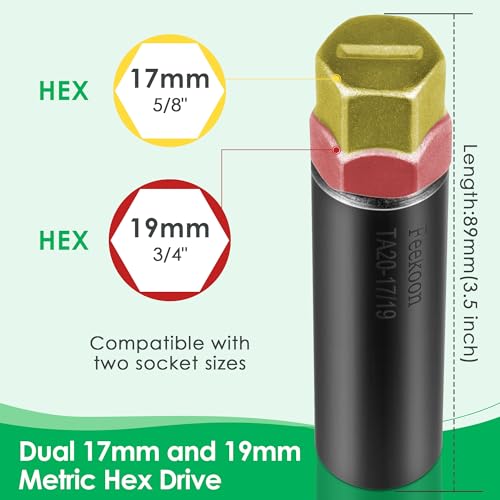 Feekoon 10 Spline Lug Nut Key Replacement for TA20-17/19, Compatible with Bimecc 10-Spline Lug Nut and Lug Bolts, Passenger w/ 17MM and 19MM Hex Drive, Steel(Black,1 Pack)
