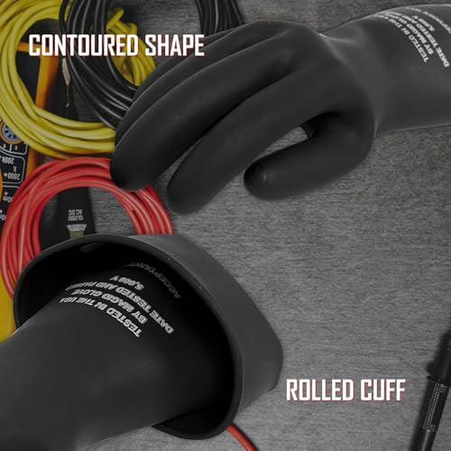 Image of MAGID Rubber Insulating Electrical Safety Gloves, Class 0 ASTM Compliant, Size 9, 14 inch Cuff, Lineman Electrician Voltage Protection, M014B9