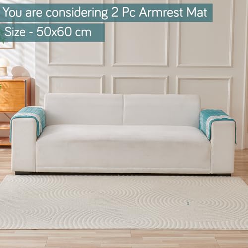 Image of HOKIPO 'BelleLace Series' Imperial Milk Velvet Anti-Slip Sofa Armrest Covers with Lace | 1 Pair - Teal (AR-5961-TEAL*2)