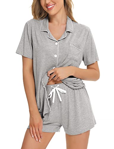 Image of SWOMOG Womens Button Down Pajamas Set Short Sleeve Sleepwear Bride Soft Pj Lounge Sets XS-3XL