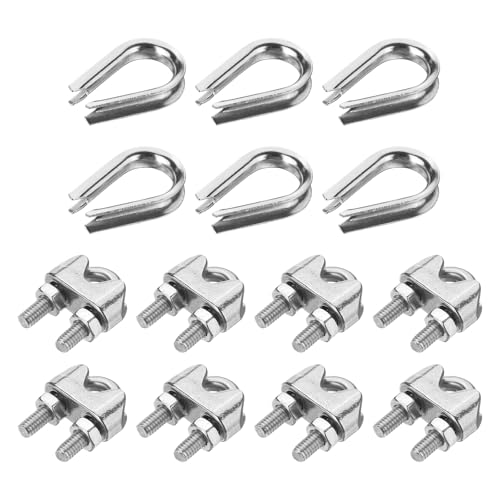 PATIKIL 14Pcs M4 304 Stainless Steel Wire Rope Kit, Wire Rope Cable Clip Clamp, Tube Thimble and Crimping Loop for 5/32 Inch Wire Rope Cable Thimbles, Silver