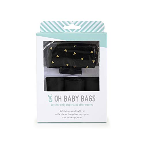 Image of Oh Baby Bags Diaper Bag Clip-On Dispensers Gift Box with Disposable Bags for Dirty Diapers and Other Messes (Black/Gold Triangles)