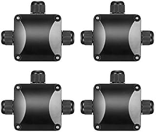 4PCS Waterproof Junction Boxes, Black IP68 3-Way Cable Connectors, Ø5.5mm-10.2mm Outdoor Lighting Cable Junction Box