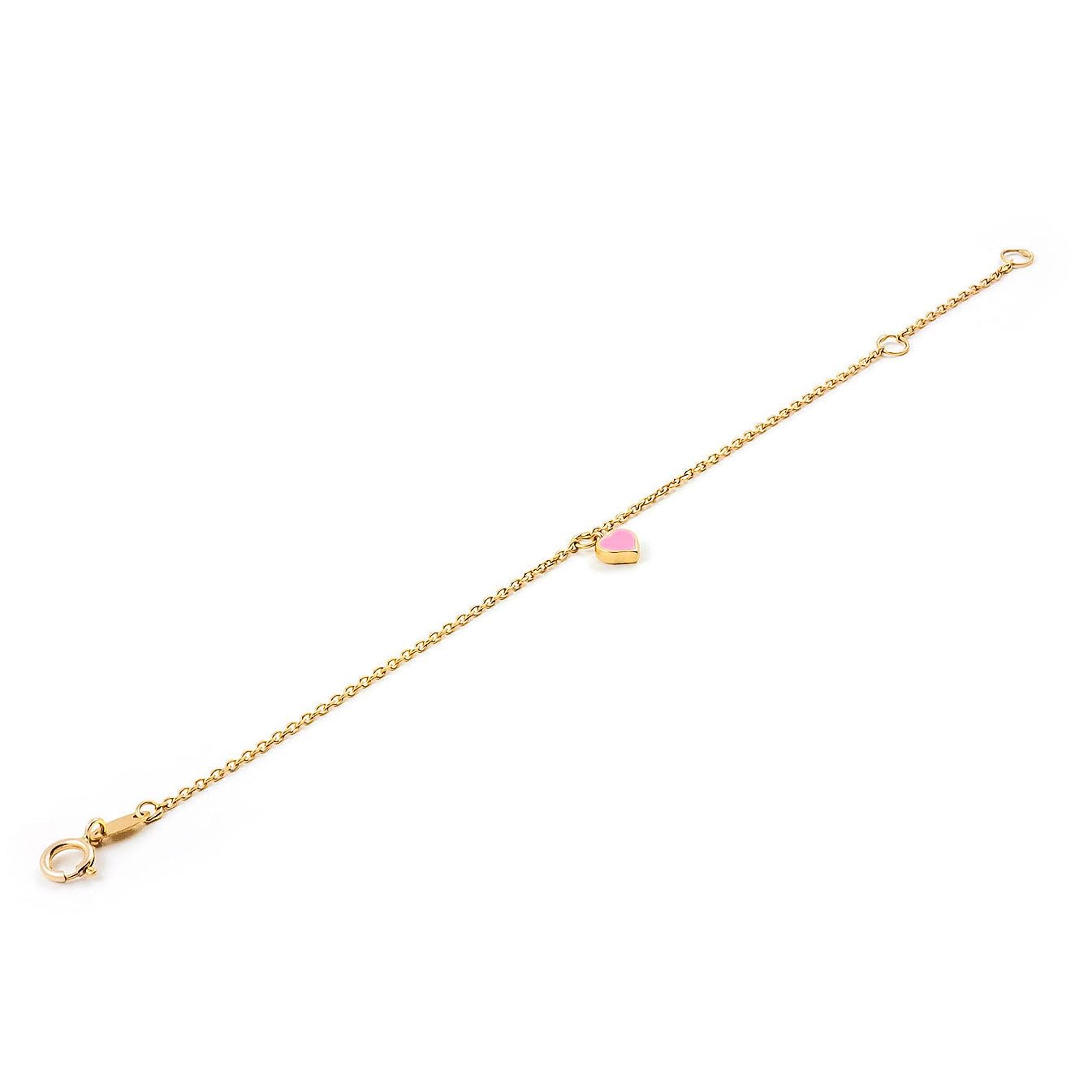 Monde Petit Bracciale bambina cuore smaltato rosa - oro giallo 9k (375) - Scatola Regalo - Certificato di garanzia