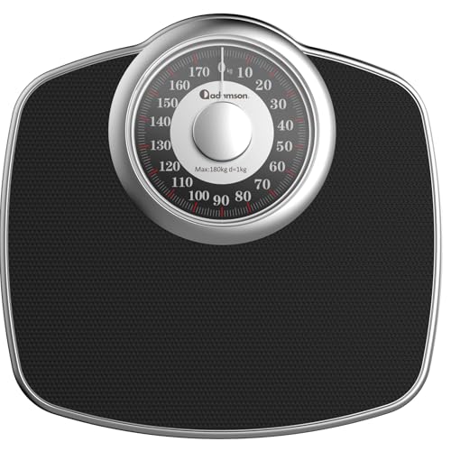 Adamson A25 KG Bathroom Scales - Up to 180kg, Anti-Skid Rubber Surface, Extra Large Numbers - High Precision Weighing Scales for Body Weight - Durable with 20-Year Assurance - Silver