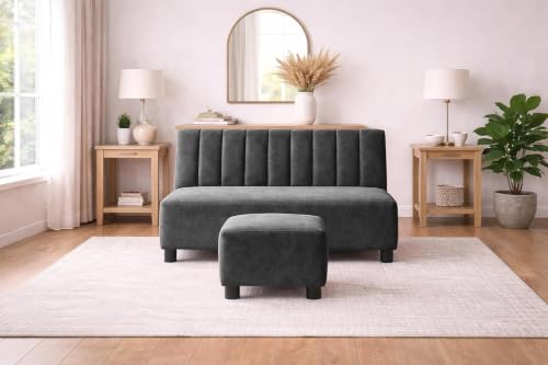 Image of Rosebell Sofa Set with Ottoman Combo Two Seater Sofa Set with Matching Footrest for Living Room & Bedroom, Guest Room - Black