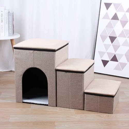 Xiraivke3 段犬用ステップ 折りたたみ式ペット階段 小型犬用ソファラダー ペットおもちゃ収納ボックス付き 取り外し可能 丈夫な素材 犬小屋周り用ペットラダー?