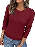LILLUSORY Womens Sweaters Fall Fashion 2026 Lightweight Long Sleeve Knit Pullover Casual Trendy Tops Winter Clothes Wine Red S