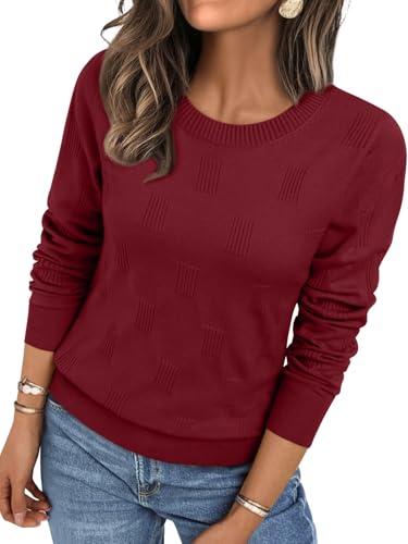 LILLUSORY Womens Sweaters Fall Fashion 2026 Lightweight Long Sleeve Knit Pullover Casual Trendy Tops Winter Clothes Wine Red S
