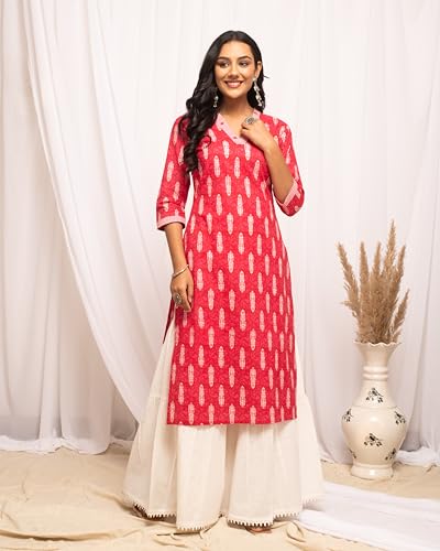 Image of FIORRA Women's Cotton Straight Fit Straight Kurta