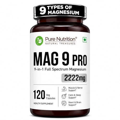 Image of Pure Nutrition Mag 9 Pro - 120 Veg Caps | Magnesium Supplement with 9 Forms of High Absorption Magnesium Glycinate, L Threonate, Citrate for Sleep, Muscle, Nerve, Heart & Brain Health