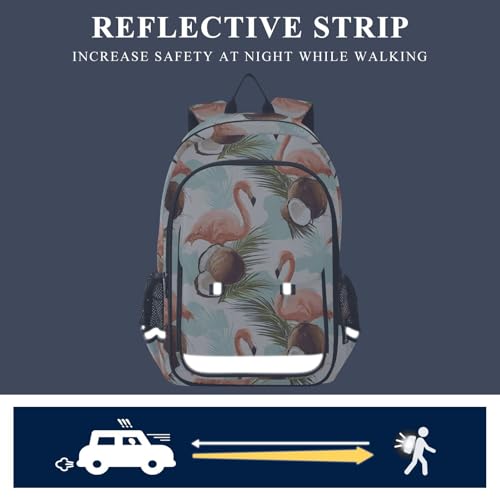 senya Summer Flamingo Coconut Backpack Water-Resistant Bag Lightweight Bookbags with Reflective Strip4