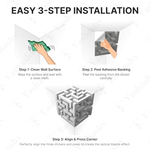 Image of 3D Cube Pixelated Box Illusion Wall Sticker for 90 Corner | Geometric Optical Illusion Wall Decal | Corner Wall & Ceiling Decor | Peel & Stick (MageCube - 18 X 18 Inch Large)