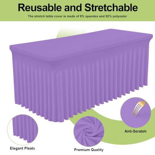 Image of Smiry Spandex Elastic Fitted Table Cloth Skirt for 6FT Rectangle Table | Stretch Washable Table Cloth, Banquet Table Cover for Wedding, Party, Indoor & Trade Shows, (Lavender, 72Lx30Wx30H)