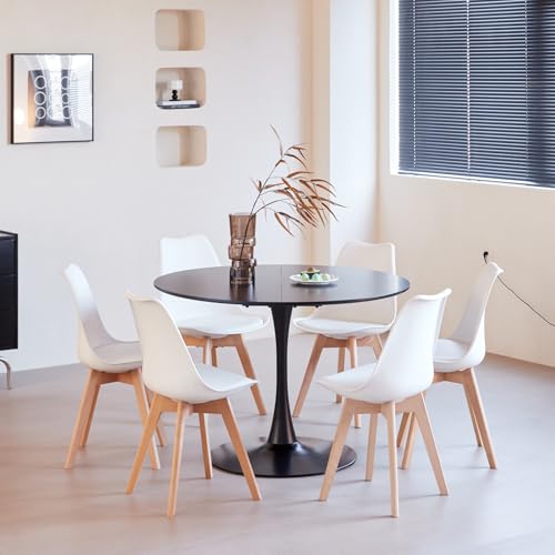 Uderkiny Ensemble de Table à Manger et Chaise, Plateau Rond en MDF de 110 cm avec 6 chaises de Salle à Manger Modernes en PU, Convient pour Cuisine, Salle à...