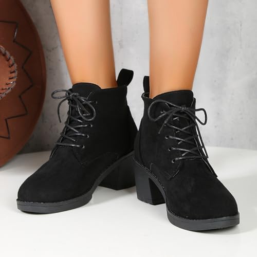 Women's Fashion Suede Lace-Up Block Heeled Ankle Boots Comfortable Round Toe Dress Boots Chunky Heel Casual Solid Color Boots For Women2