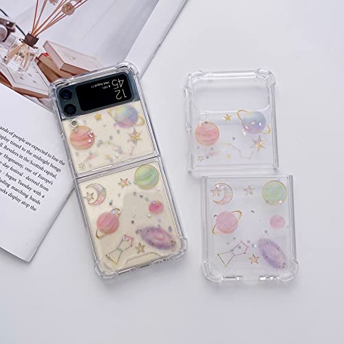 Shinymore Galaxy Z Flip 4 Clear Case, Soft Clear Flexible Rubber Planet Space Stars Sparkle Case Girls Women Glitter Shockproof Protective Case For Samsung Galaxy Z Flip 4 (Universe) #TOP1