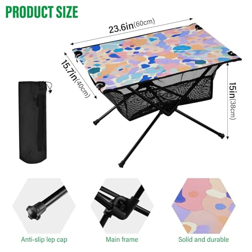 Mesa Plegable para Camping con Estampado de Leopardo Colorido, Portátil y Fácil de Transportar para Camping, Playa y Picnic con Bolsa Duradera para BBQ y Uso en Campamento miniatura 3
