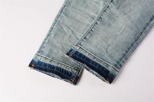 Men's High Street Distressed Vintage Jeans Low Rise Stretch Skinny Button Fly Ripped Hold Pants4