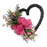 Hasaller Corona de lavanda artificial hecha a mano en forma de corazón para el día de San Valentín, boda, puerta, decoración de pared, rosa, 45 x 45 x 8 cm, decoración floral de plástico de seda