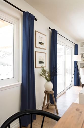 Image of Linen Textured Total Blackout Curtains for Bedroom 72 Inches Long, Navy