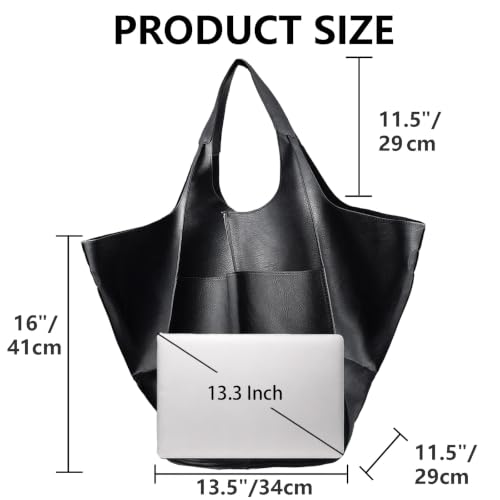 Image of KlaOYer Oversized Leather Tote Bag Huge Capacity Work Hobo Pu Leather Bucket Purse And Handbag Large Soft Travel Shopping Bag