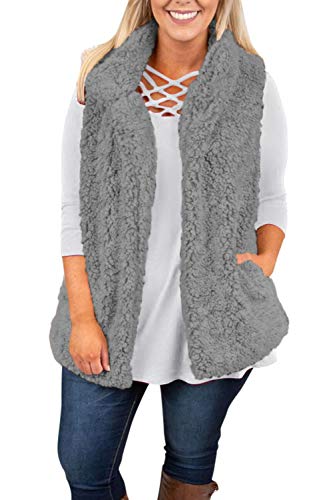 VamJump Women Sherpa Fleece Vest Open Front Sleeveless Warm Jacket Coat Grey Small