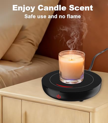 Image of Kepwam Coffee Mug Warmer for Desk, 3-Temp Fast Heating Cup Warmer with 6H Auto Shut Off, LED Light & Smart Candle Warmer for All Beverages, Ideal Gifts for Women Men
