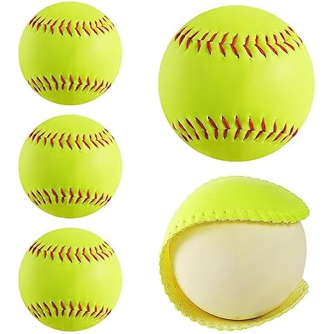Oeab Softballs 11 Inch 4 Pack Sports Practice Yellow Softballs Unmarked Autograph Softball Official Size and Weight Softbal for Games, Practice, Training, Hitting, Pitching, Fielding Cover