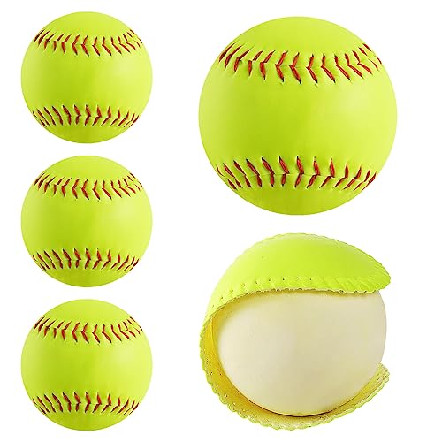 Oeab Softballs 11 Inch 4 Pack Sports Practice Yellow Softballs Unmarked Autograph Softball Official Size and Weight Softbal for Games, Practice, Training, Hitting, Pitching, Fielding