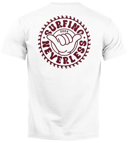 Neverless® Herren T-Shirt Surfing Surfer Motiv Hang Loose Sommer Sonne Wellen Backprint Fashion Streetstyle weiß XL