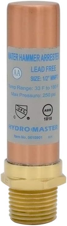Hydro Master 0160901 Water Hammer Arrestor,Lead Free Brass,1/2" MNPT