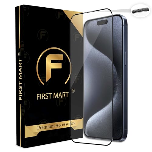 FIRST MART Advanced HD+ Tempered Glass for iPhone 15 Pro Max (6.7 Inch) with Speaker Mesh Dust Filter Edge to Edge Screen Protection & Easy Installation | Black