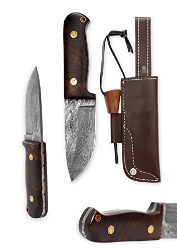 Perkin- Handmade Hunting Knife With Fire Starter And Sheath Damascus Steel Blade #TOP23