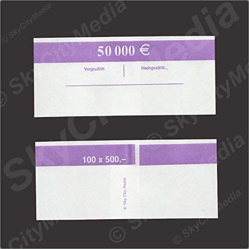 Banderolen für Euro Geldscheine je 50x (500 € Banderole) Geldbanderole Papier für Geldbündel Fassungsvermögen je 100 Scheine Cover
