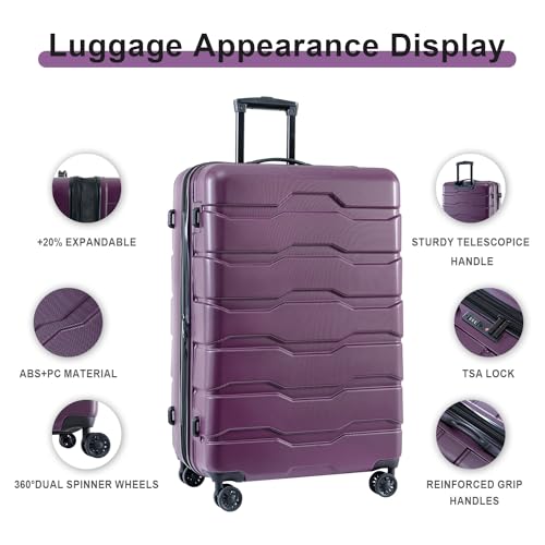 DEEP Purple Luggage Sets New Model Expandable ABS+PC 3 Piece Sets with Spinner Wheels Lightweight TSA Lock - Stylish Travel Suitcases4