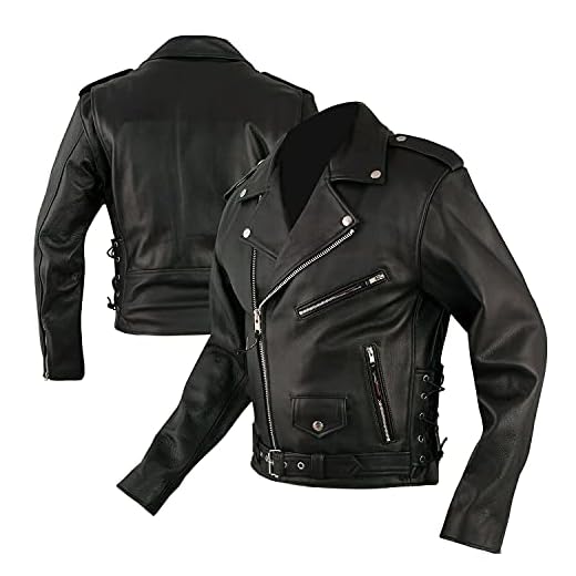 WinNet Giacca modello chiodo di pelle in stile moto custom vintage con protezioni removibili (3XL)
