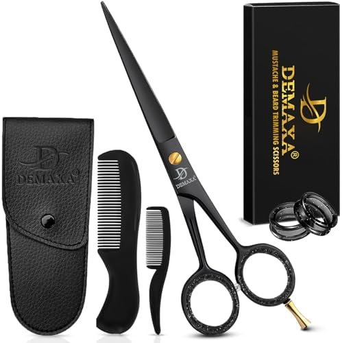 5" Professional Beard Scissors for men Mustache Scissors with 1 Mustache Comb, 1 Beard Comb & Soft Pouch – Prefect Beard shears mustache kit for All Facial Hair – moustache Grooming kit for Men