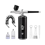 Kit aérographe double action. Le compresseur aérographe est livré avec un aérographe double action, il peut non seulement contrôler le fluide par l'extrémité du pistolet aérographe, mais également le volume de pigment et l'air par la gâchette sur l'aérographe