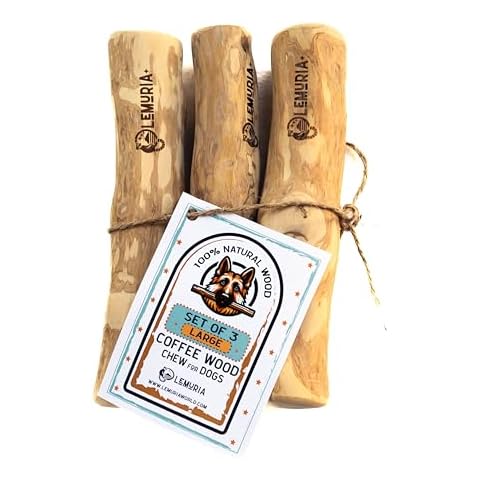 lemuria Set of 3 Coffee Wood Dog Chew Stick Toy, Natural Durable Real Wooden Bone Sticks for Dogs, Safe Dental Cleaning Chews for Teething Puppy, Stress Relief Toys for Large Dogs (Large) Cover