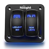 Nilight 90104B 2Gang Aluminum Laser Rear LED Light Bar Rocker 12/24V 5Pin ON/Off Pre-Wired Toggle Switch Panel for Marine Boat Car ATV UTV,2 Years Warranty