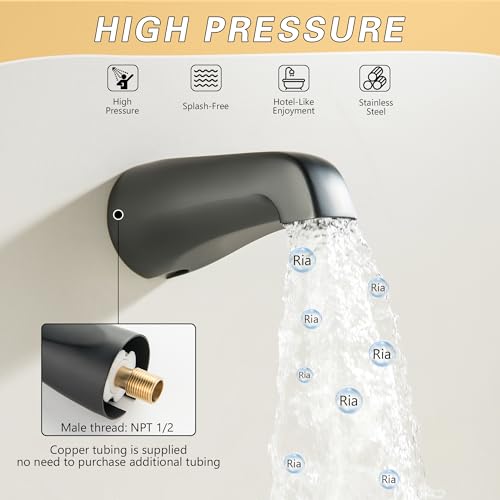 Grifo de ducha de 3 mangos con salida para bañera, acabado negro mate | Juego de grifería para bañera y ducha con 3 mangos, kit completo de revestimiento con cabeza de ducha de acero inoxidable de 8 pulgadas miniatura 6