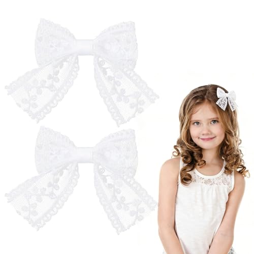 Fermagli Per Capelli Con Fiocco, 2pcs Forcine Per Capelli Con Fiocco, Fiocco Capelli Ragazze, Fiocco Bianco Capelli, Adatto per Uso Quotidiano, Comunione, Matrimoni, Feste (Bianco B)