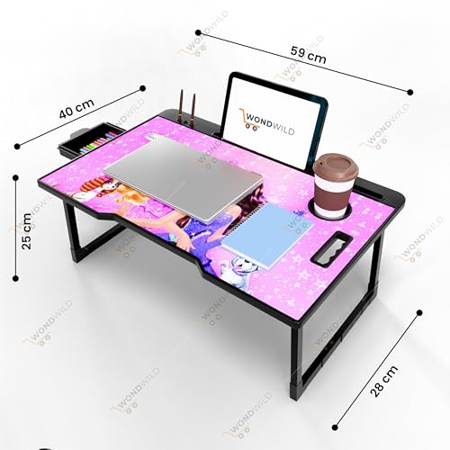 Image of WONDWILD Smart Multipurpose Foldable Laptop Table with Cup Holder, Study Table, Bed Table, Breakfast Table, Foldable and Portable /Ergonomic & Rounded Edges /Non-Slip Legs (ABS BB)