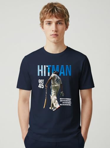 Image of INDISSH T-Shirt for Man | Regular and Plus Size Upto 7XL | Cricket Graphic Printed | Round Neck Cotton Fabric Regular fit Casual T-Shirt for man - RNM-Hitman-PAR
