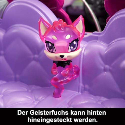 Monster High Ghoul Mobile - Lilafarbenes Cabrio mit schillernden Spinnennetzen, plüschigem Innenraum und Eiskühler in Sargform, Platz für 4 Puppen, Puppen Nicht enthalten, HHK63