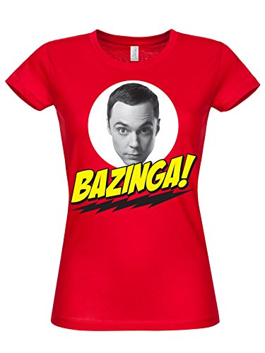 Image of The Big Bang Theory Officially Licensed Bazinga Sheldons Head Women T-Shirt (Red), X-Large